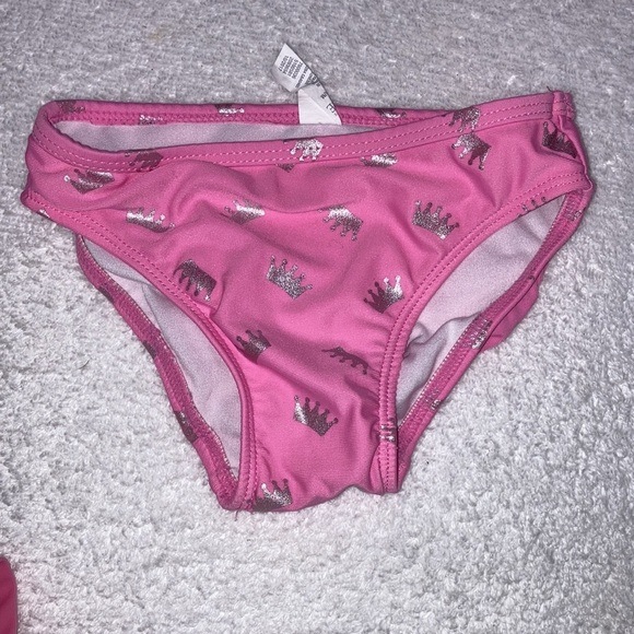 Nwot pink princess silver crowns long sleeve rashguard and bikini bottoms 18/24m - Picture 4 of 7